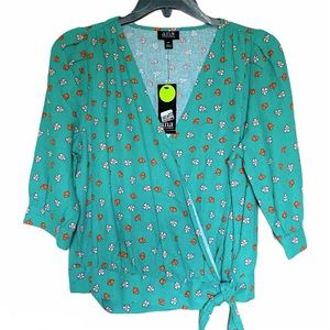 NWT a.n.a Green Floral Tie Up Blouse